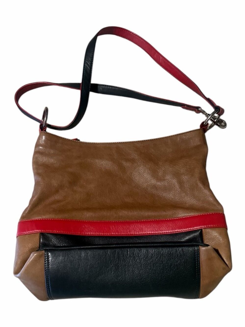 ILI NEW YORK Genuine Leather Colorblock Crossbody Shoulder Bag Brown Red Black